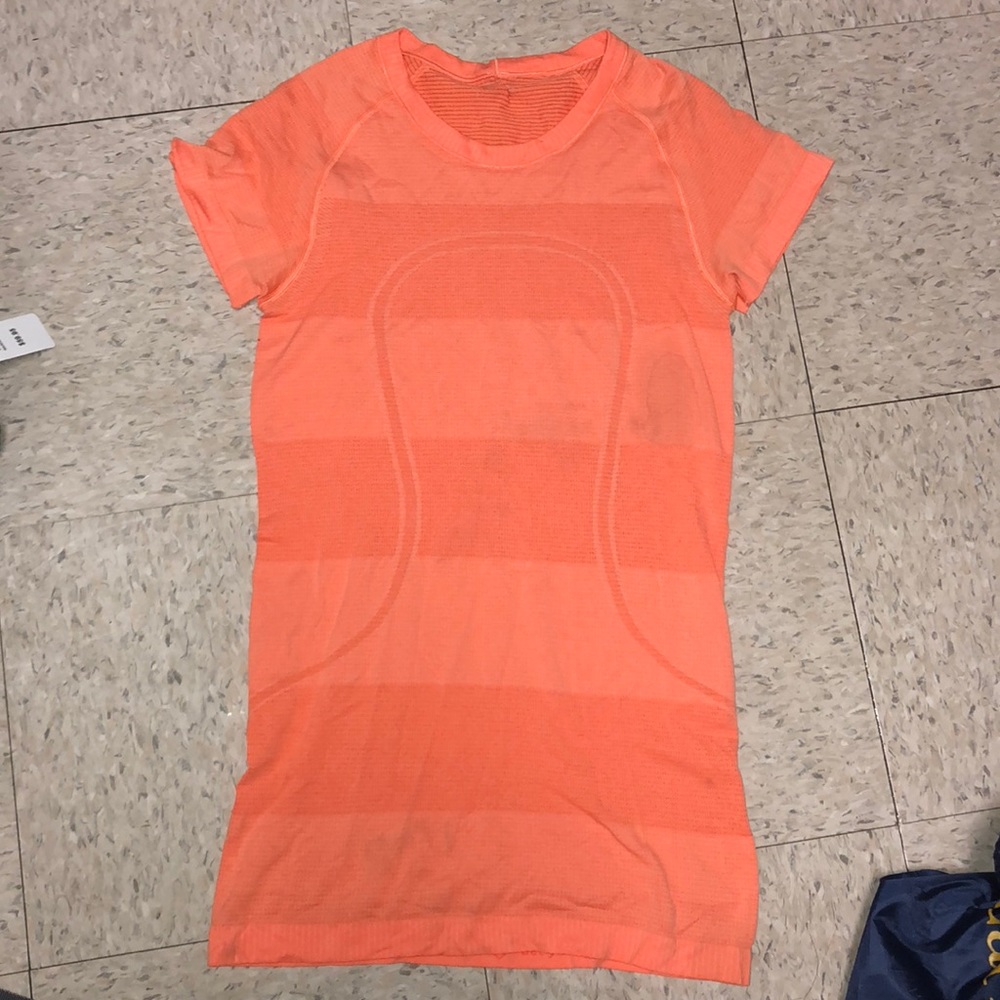 Lulu swiftly tech orange striped short sleeve